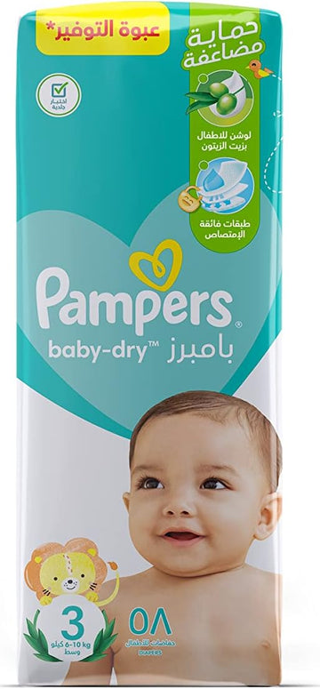 PAMPERS BABY-DRY DIAPERS SIZE 3 MEDIUM ( 6-10KG )58 DIAPERS