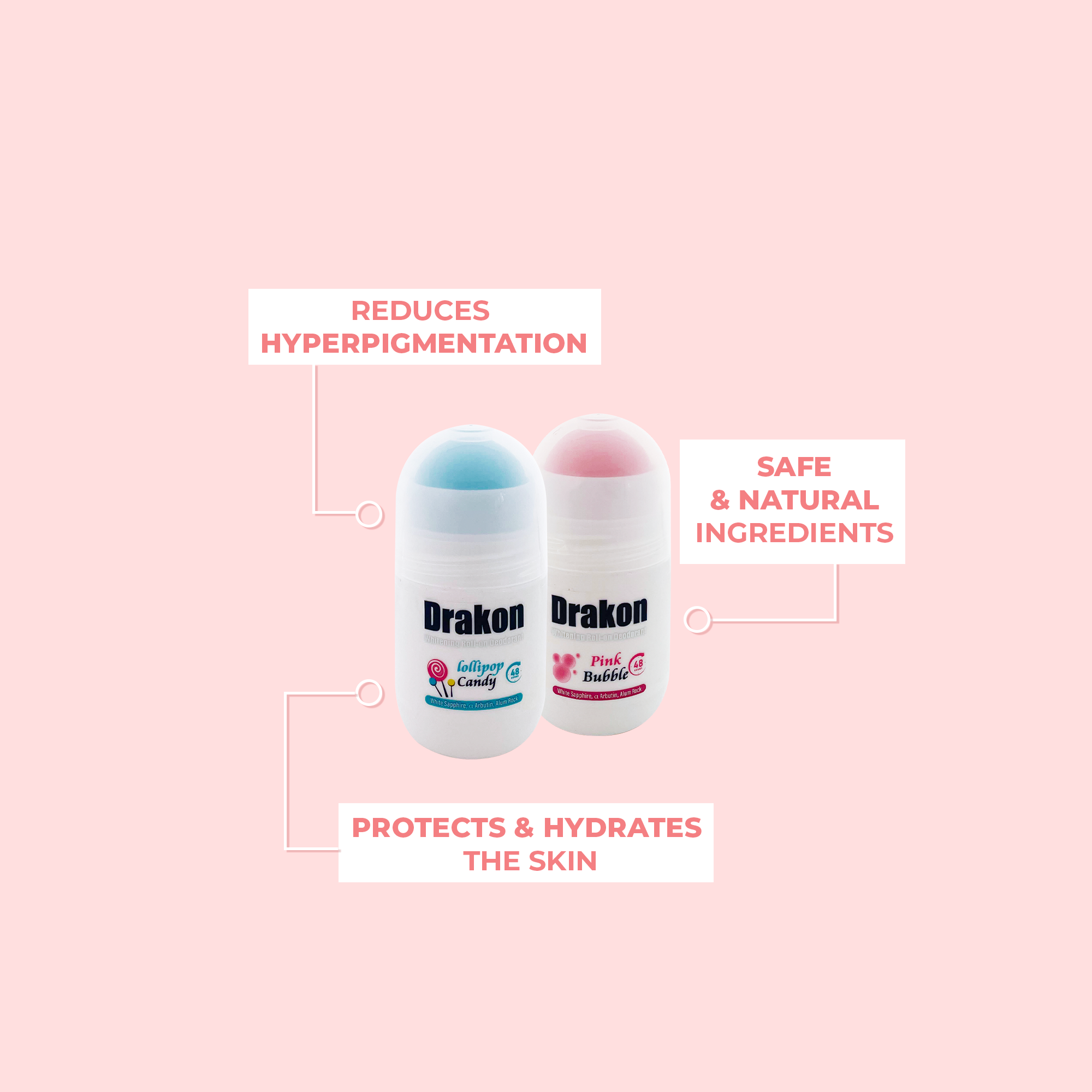 Whitening Roll-On Deodorant - Pink Bubble & Lollipop Candy (1+1 Free)