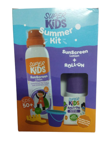SUPER KIDS SUMMER KIT SUNSCREEN LOTION 200ML+ ROLL ON FRAGRANCE FREE 30ML