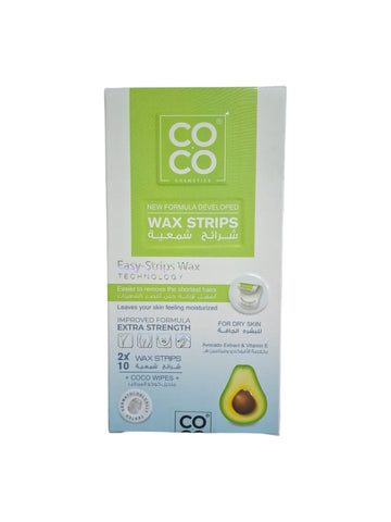 COCO WAX STRIPS AVOCADO FOR DRY SKIN 10 WAX STRIPS