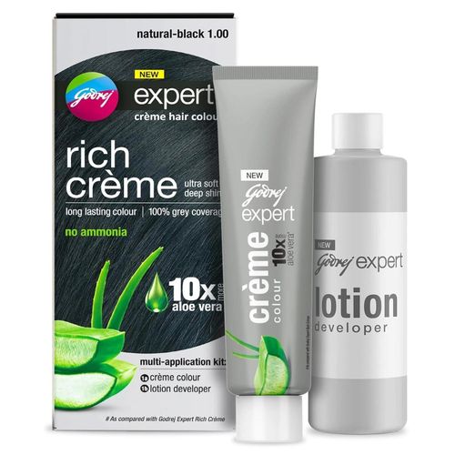 Godrej Expert Rich Crème Hair Colour for Women & Men – NATURAL BLACK Shade 1.00 (50ml + 50g)
