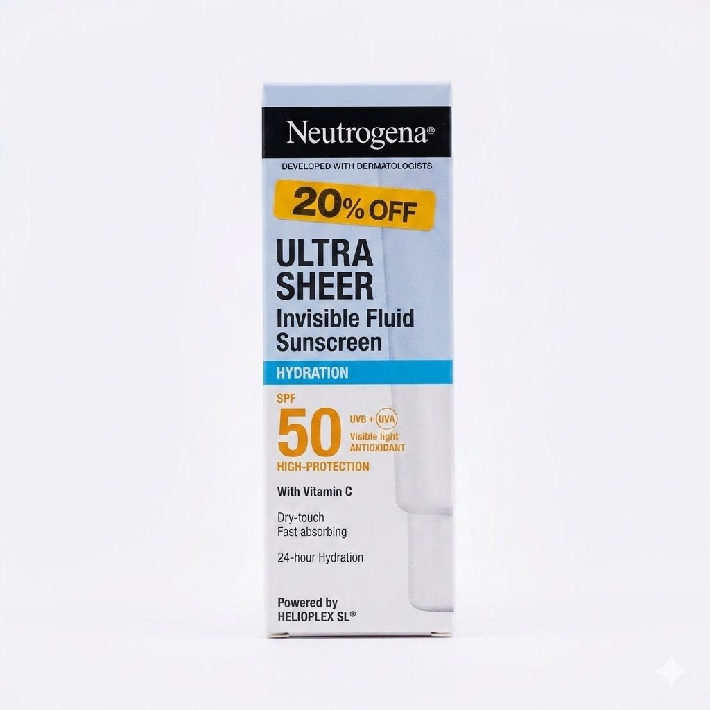 NEUTROGENA ULTRA SHEER INVISIBLE FLUID SUNSCREEN HYDRATION SPF50+ DRY-TOUCH 50ML 20% OFF