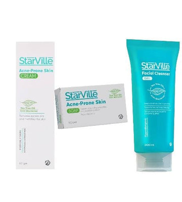 STARVILLE FACIAL CLEANSER 200ML +  ACNE PRONE SKIN CREAM 60GM + ACNE PRONE SKIN SOAP 90GM OFFER